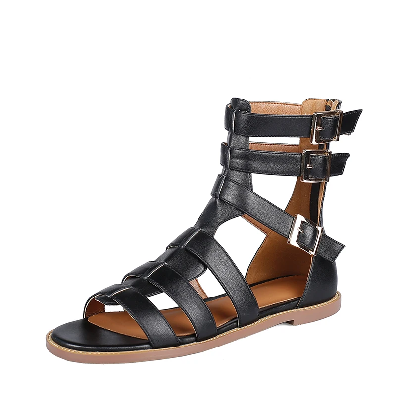 

New Arrival Buckle Decoration Women Sandals Comfortable Flat Heels Ladies Casual Shoes Summer Genuine Leather Women Shoes