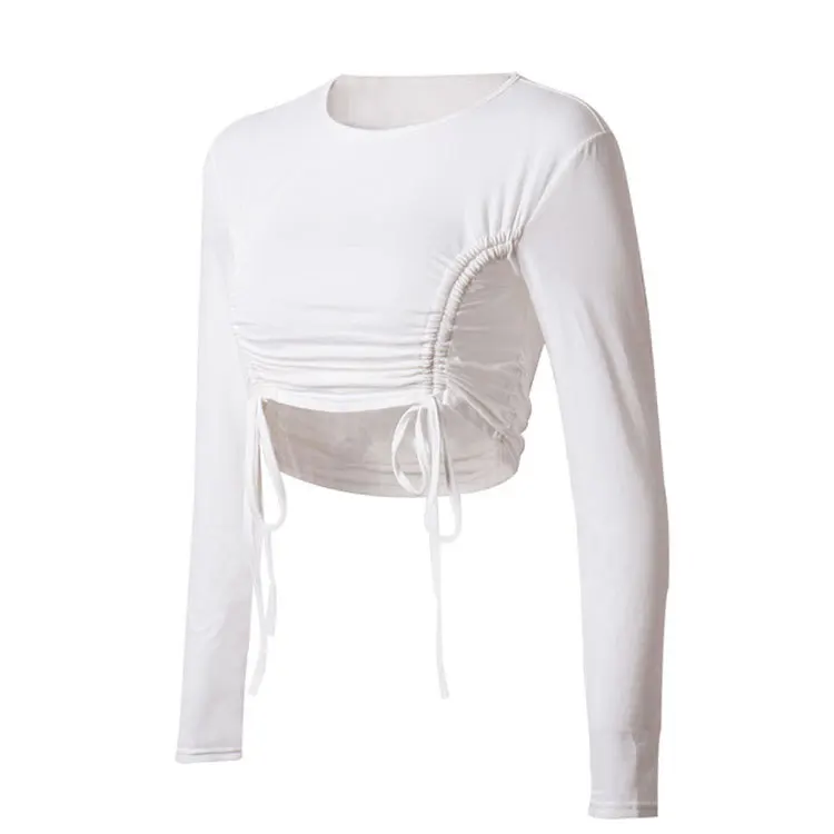 

Yollmart Women Sexy Bodycon T Shirt O-Neck Lace Up High Street Shirts Women Long Sleeve O-neck Crop Top Modis Sheath Solid Tops