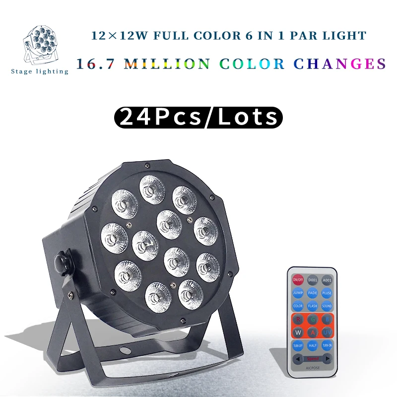 

24pcs/lots Led Par 12x12w RGBWA UV 6in1 Flat Par Led Light Wall Washer Disco Party dj Wedding Shows Stage Light