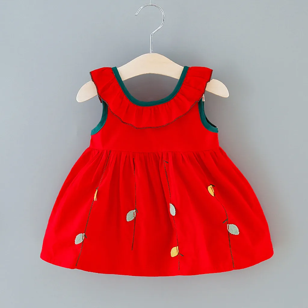 Летнее корейское платье принцессы для девочек детское без рукавов с вышивкой