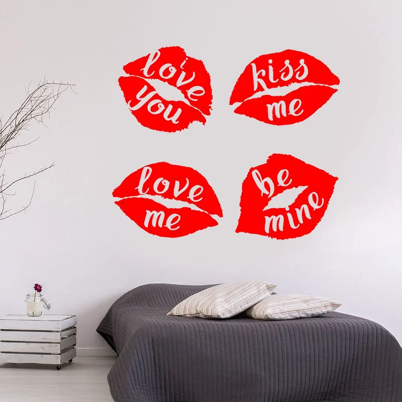 

Set Of 4 Lips Wall Sticker Beauty Salon Makeup Shop Window Decor Vinyl Home Decor Couple Room Bedroom Decal Removable Mural S117