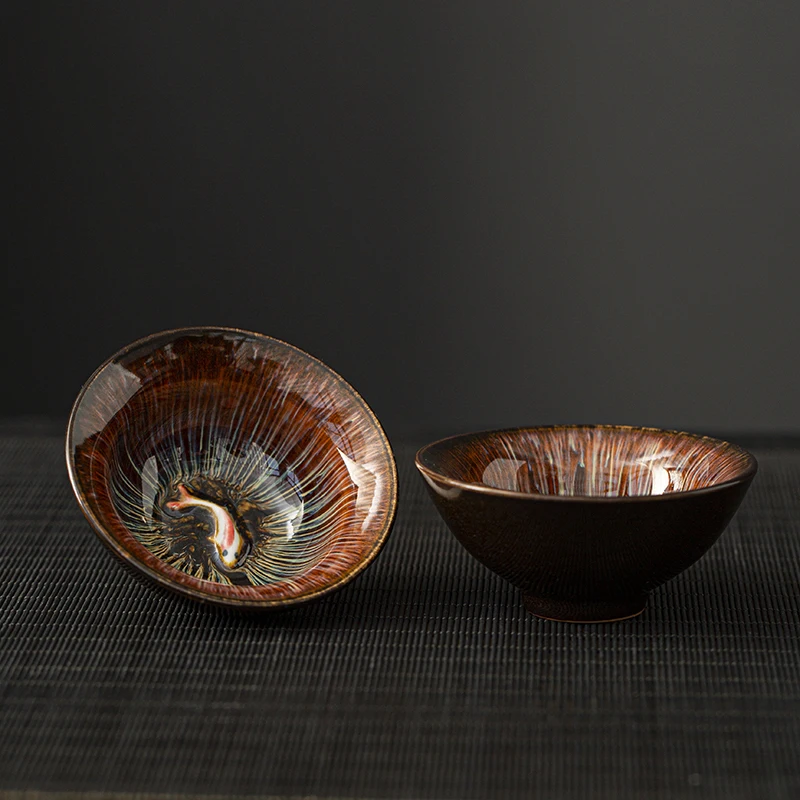 Керамическая чайная чашка с золотой рыбкой китайская кунг-фу 110 мл | Дом и сад