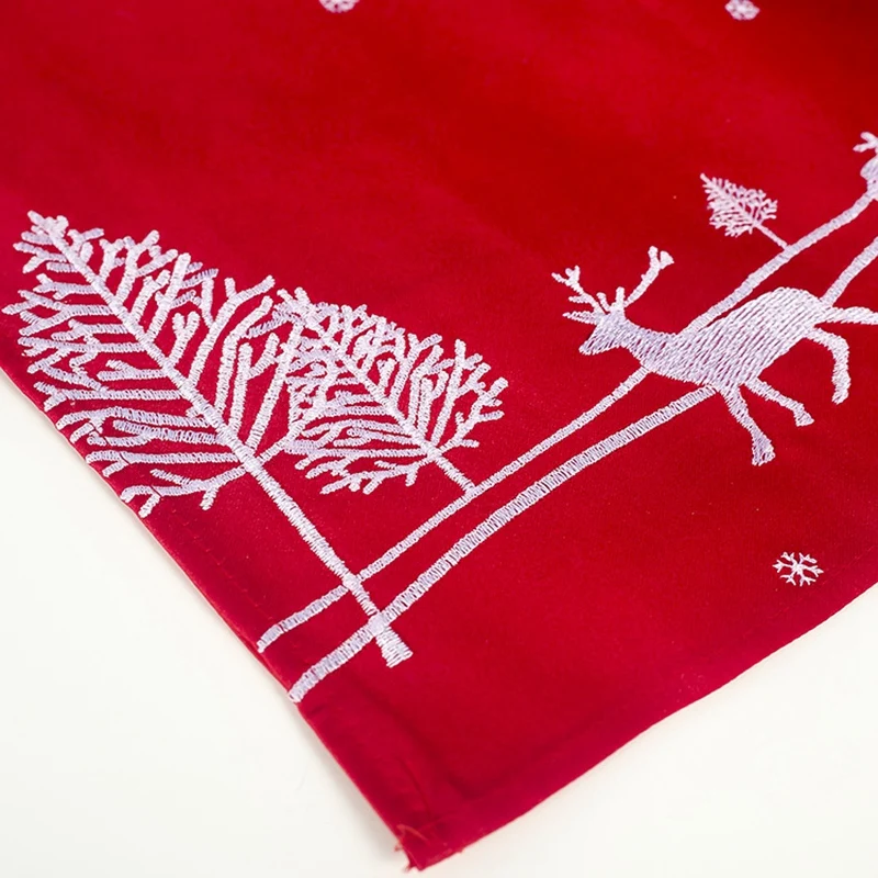 

Red Xmas Table Runner Exquisite Elk Tree Snowflake Embroidered Table Runner for Dinner Table Holiday Decor