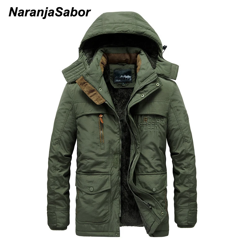 Мужская куртка-Паркер с капюшоном NaranjaSabor Длинная утепленная куртка хлопковой