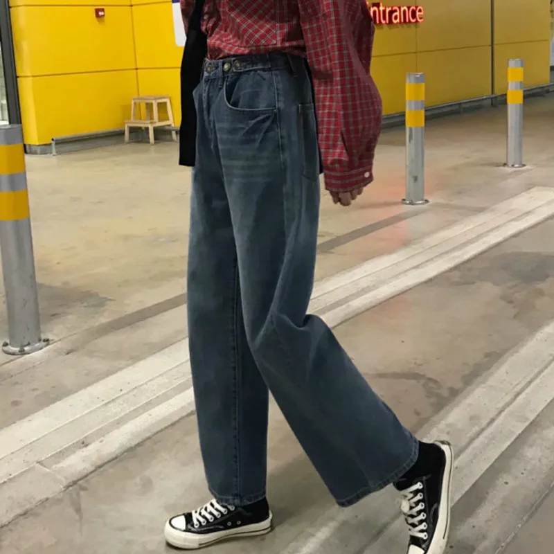 

Jeans Women Vintage Plus Size 5XL Solid Pocket High Waist Straight Loose Autumn All-match BF Washed Fashion Chic Streetwear Ins