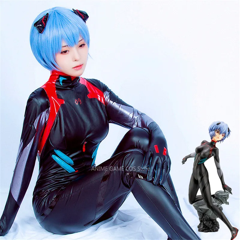 

COS Sexy EVA Ayanami Rei Tights Costume Anime Cosplay Black Role-Play Party Driving Suit Female Tight One-piece Leather Jacket