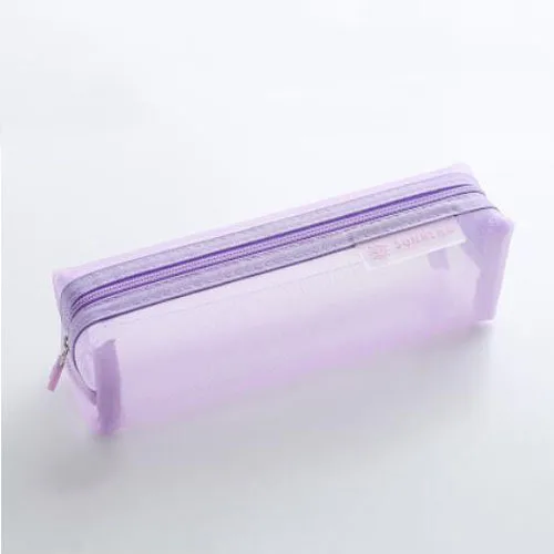 Tender purple Черный студент пеналы для школы прозрачный нейлоновый пенал девушка сетки пенал сумка для карандашей канцелярия Школьные принадлежности - Цвет: Tender purple