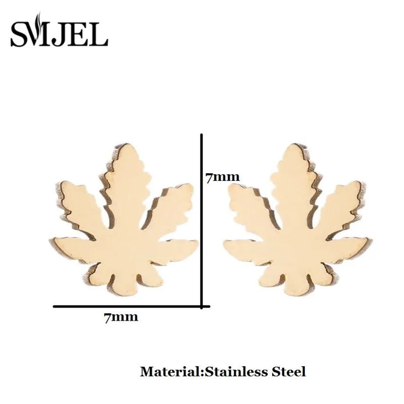 Женские и мужские серьги-гвоздики в форме кленового листа из нержавеющей стали |