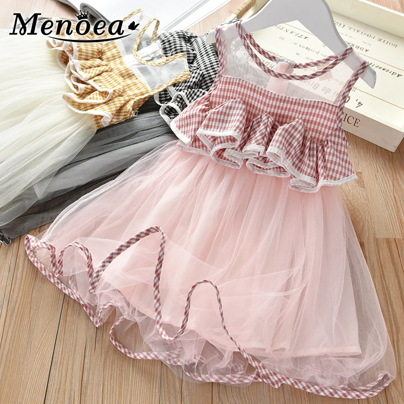 Menoea/Детское платье Мода 2022 года Летнее Сетчатое повседневное кружевное