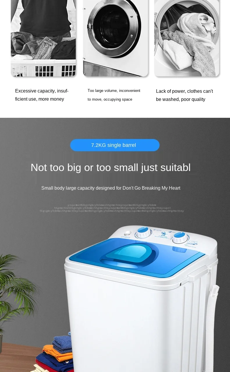 

220 V 7.2kg small mini washing machine with dehydration dual purpose semi-automatic single barrel washing machine