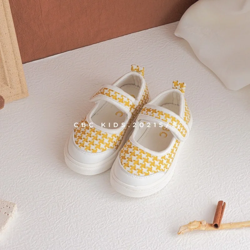 

2021 Spring Autumn Infants Craft Casual Shoes Children Single Shoe Boy and Girl Plaid Cotton Sweet Plaid Canvas Shoes