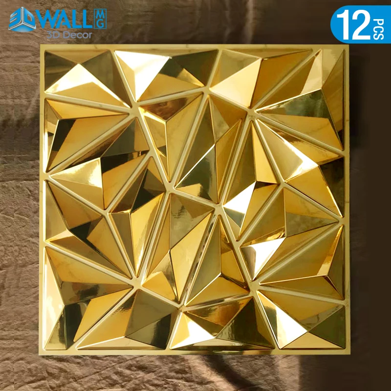 

12 PCS 50x50cm car Metal plating color 3D Wall Panel gold luxurious electroplate 3D Wall Stickers Wedding party background wall