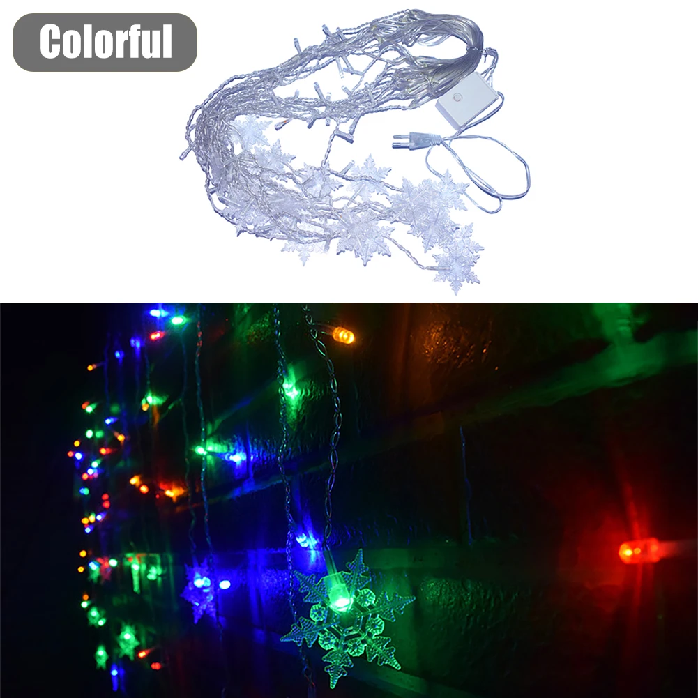 

EU US Plug PVC Waterproof Snow Flake Home Wedding Christmas Decor Curtain 16 LED String Light Colorful DIY Practical Extra Long