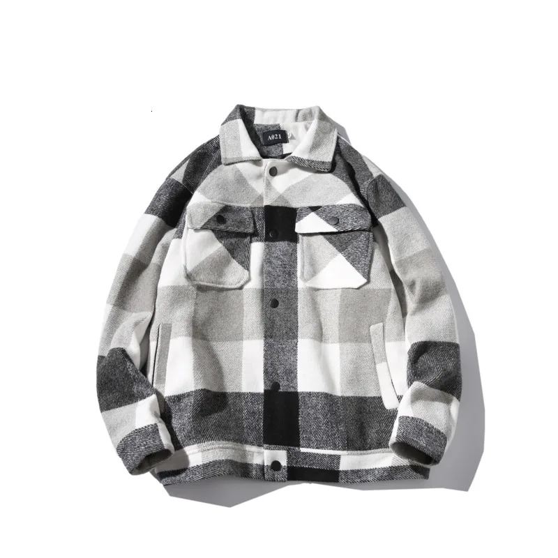 Зимнее шерстяное пальто Мужская модная повседневная Клетчатая Шерстяная куртка