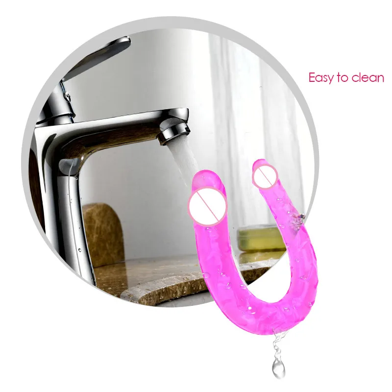 Двойной фаллоимитатор u образной формы большой гибкий мягкий Желейный