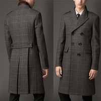 houndstooth check plaid double breasted men woolen overcoats long jacket groom party prom tuxedos coat business outfit men suit