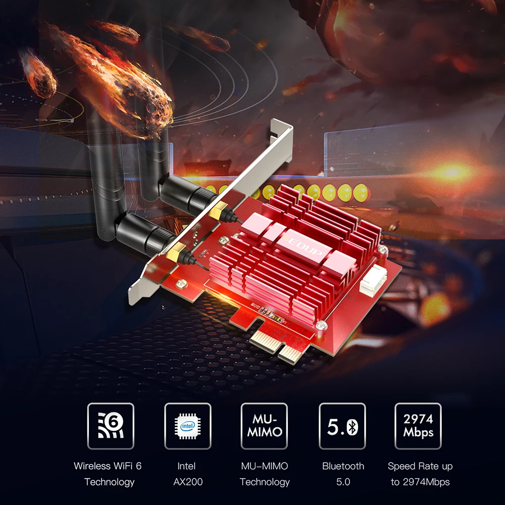 EDUP Wifi 6 сетевая карта двухдиапазонный PCI-E беспроводной адаптер 2400 Мбит/с + 574 AX200NGW 2