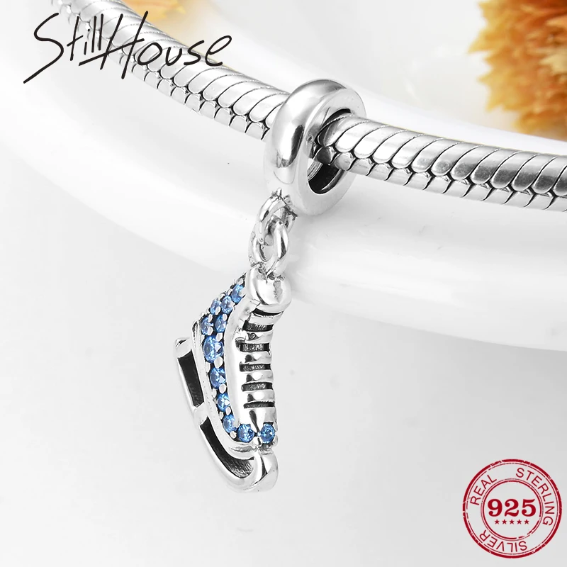 Бусины из серебра 925 пробы с синим цирконием для модных поделок оригинальные