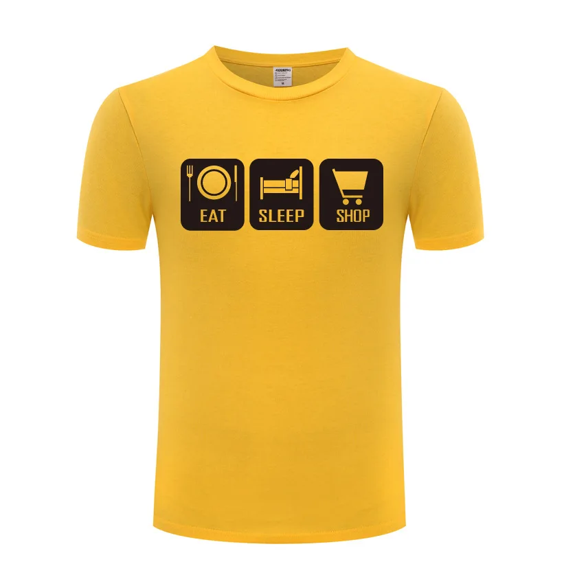 Футболка с принтом Eat Sleep Shop для мужчин и женщин Стильная хлопковая тенниска