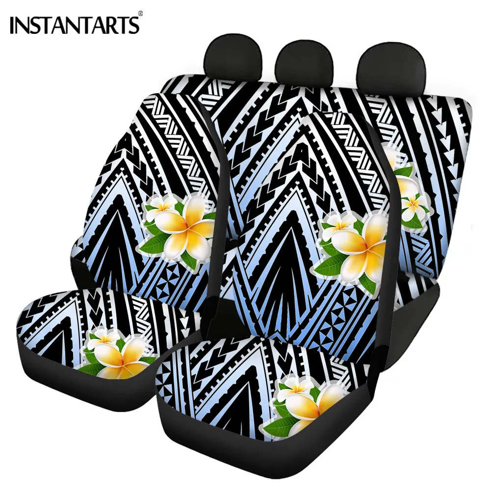 

INSTANTARTS Hawaii Polynesian Tribal Hibiscus Plumeria Printing Front/Back Car Seat Cushion Floral Car Interior Seats Protector