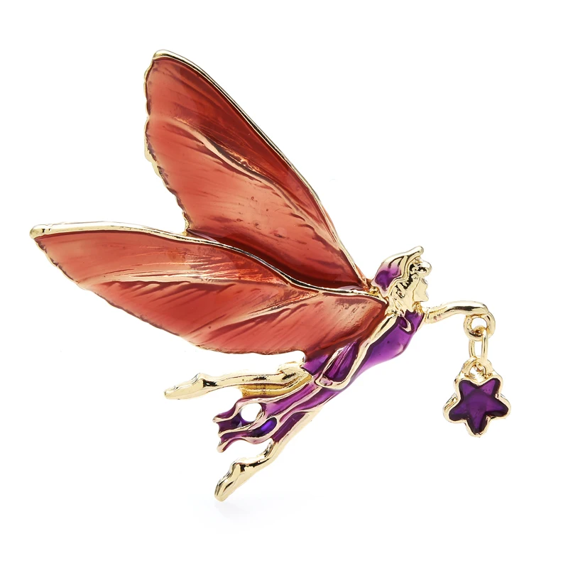 Wuli&baby Take Star Dragonfly Fairy Brooches For Women Lady Enamel Flying Angel Party Brooch Pin Gifts