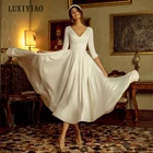 LUXIYIAO LO71 простой белый длиной до середины икры Свадебные платья с рукавами до локтя мягкий атласное пляжное свадебное бохо-платье принцессы, вечерние платья