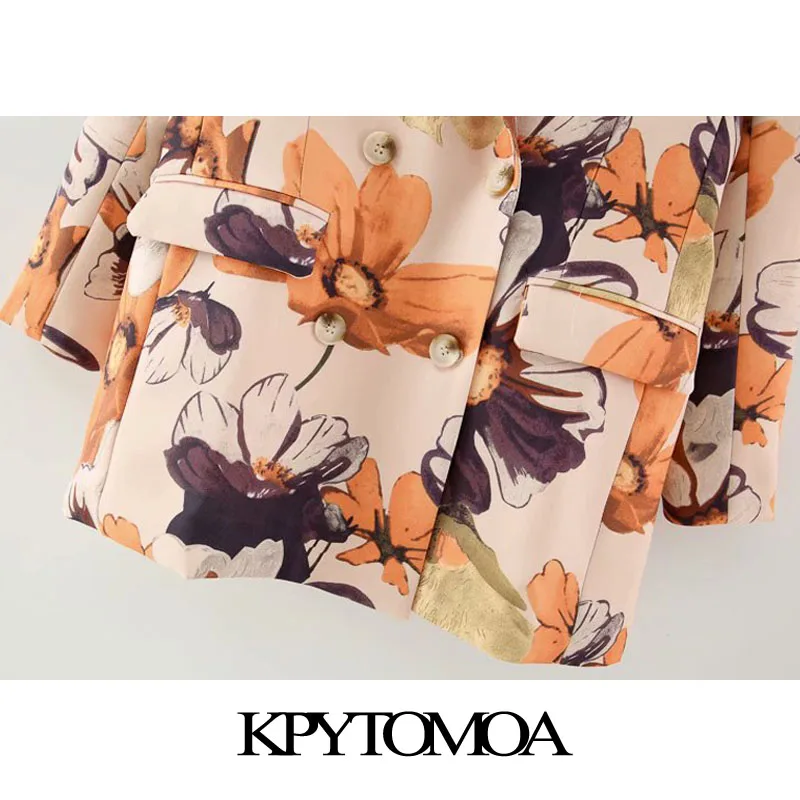 

KPYTOMOA Women 2020 Fashion Double Breasted Floral Print Blazer Coat Vintage Long Sleeve Pockets Female Outerwear Chic Tops