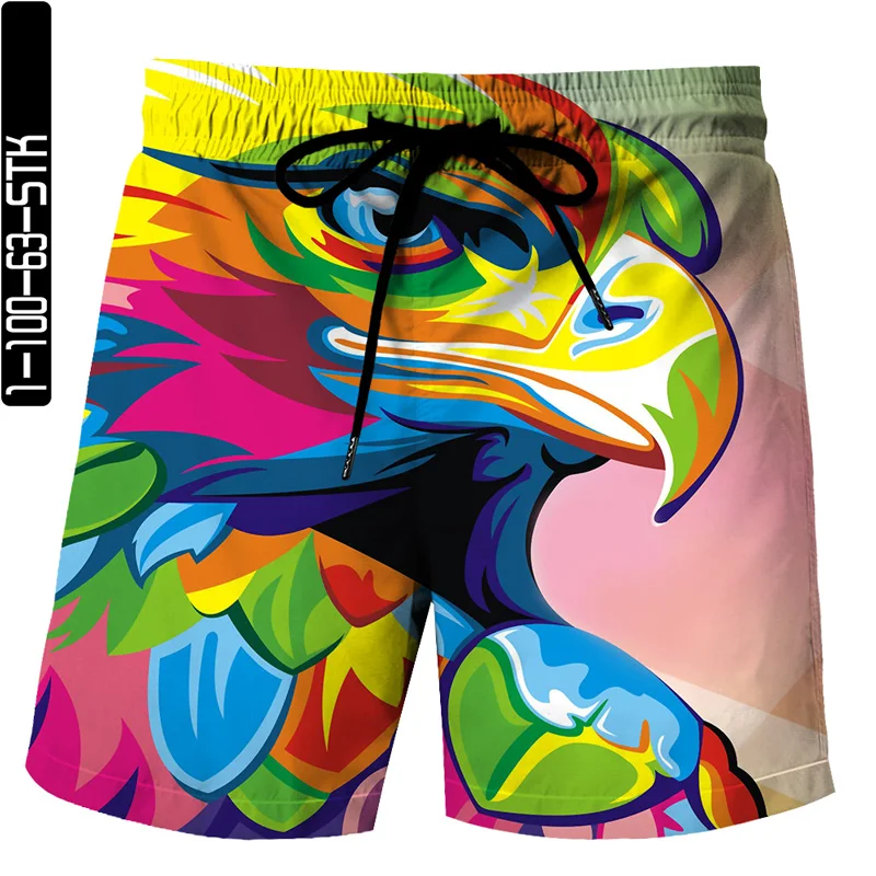 

Summer 3D Digital printing Men's Shorts Beach Shorts Casual Shorts Drawstring Shorts Personalized Hand Painted eagle element