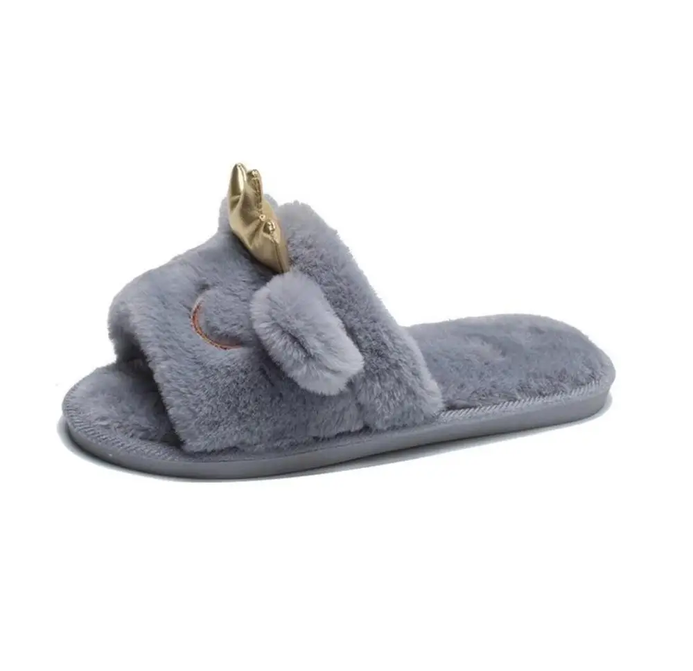 

Winter Warm Home Women Fur Slippers Cute crown Plush Indoor House casual shoes Cotton Ladies Slippers Soft Shoes Comfortable