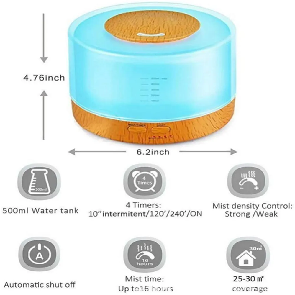 

500Ml, home Cylindrical Romote control Aromatherapy Scented Oil Diffuser Vaporizer Humidifier,with 7 LED Color Light night