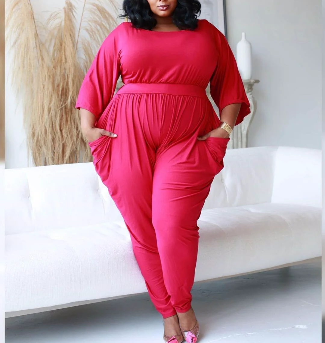 

4XL/5XL Plus Size Jumpsuit Flare Trouser Autumn Women's Casual Loose Clothing Slim High Waist Long Sleeve Jumpsuits with Pocket