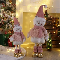 pink retractable christmas ornaments santa claus snowman long legs standing telescopic doll toy home xmas decor new year gifts