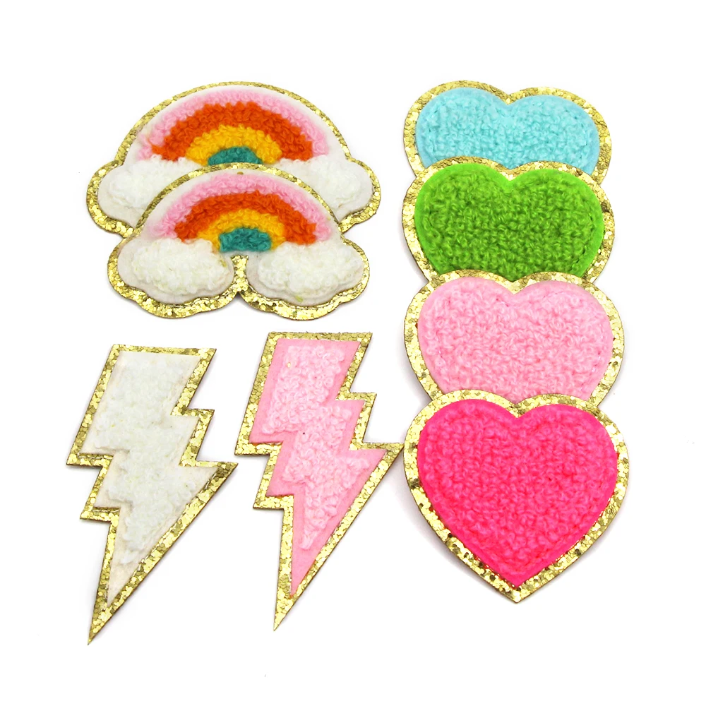 1Pcs Sequin Chenille Embroidery Patches Rainbow/Lightning/Heart Appliques Iron On For Children Woman Clothes | Дом и сад