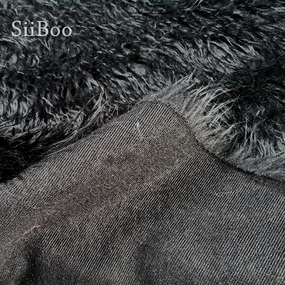 5 см черная длинная ворсовая пушистая ткань из искусственного монгольского меха - Фото №1