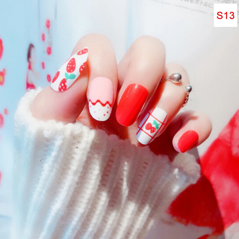 24 шт./компл. с мелким цветочным рисунком фрукты поддельные накладные ногти Типсы