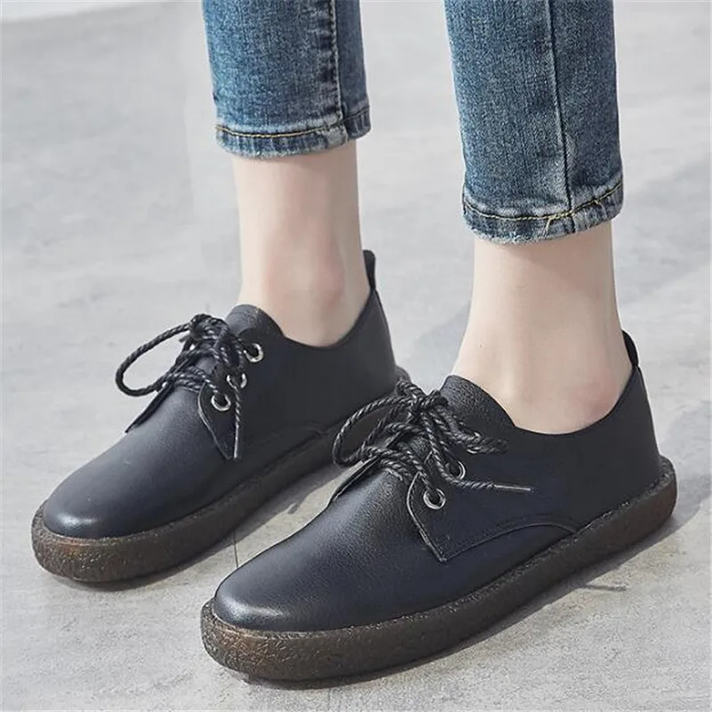 

Spring New Round Head Soft Bottom Genuine Leather Shoes Fashion Casual Shoes Beautiful Popular Light Breathable Women Flat Shoes