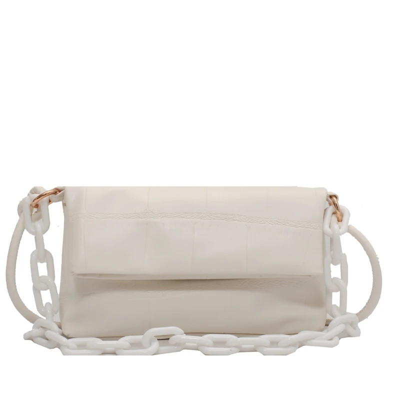

Envelope Folding Acrylic Chain Stone Pattern PU Leather Crossbody Bags for Women 2021 Small Shoulder Handbags and Purses