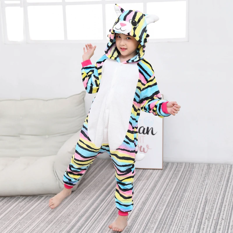 Kigurumi/Детские пижамы для мальчиков и девочек; пижамы с единорогом; фланелевые детские пижамы; костюм для сна с животными; зимние комбинезоны с котом