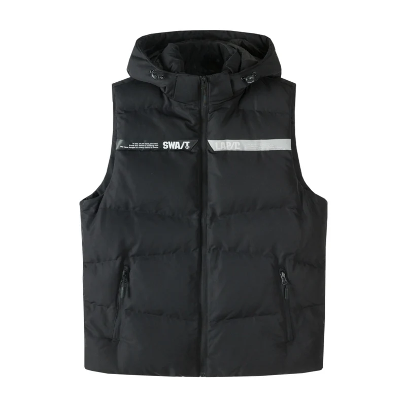 Semir, хлопковый жилет, мужской, Молодежный, хит, цветной, с буквенным принтом, с капюшоном, мужской жилет, теплый, короткий, параграф, тренд, без рукавов, жилет - Цвет: black