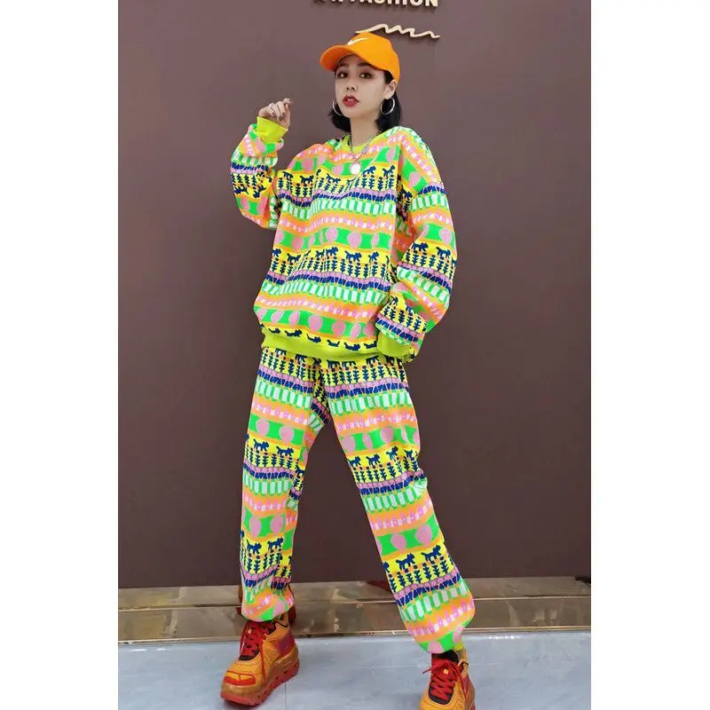 

European Station 2021 Winter New Leisure Sports Suit Korean Style Thickened Sweater Fleece-Lined Trousers Women's Two-Piece Suit