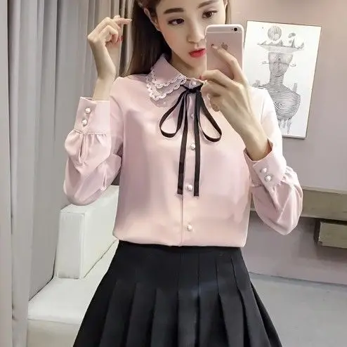 

2020 fashion summer blouse long sleeve female white shirt tops cotton vintage bow korean novelty streetwear