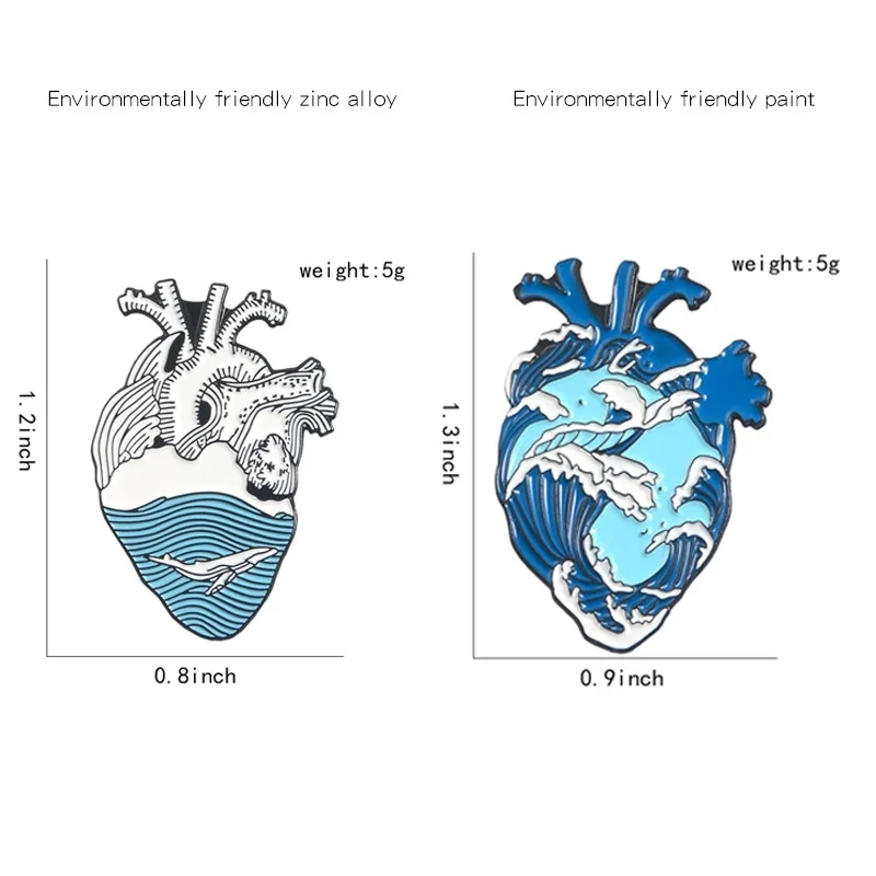 Эмалированные булавки с волнистым сердцем в виде сердца Кита значок на лацкан