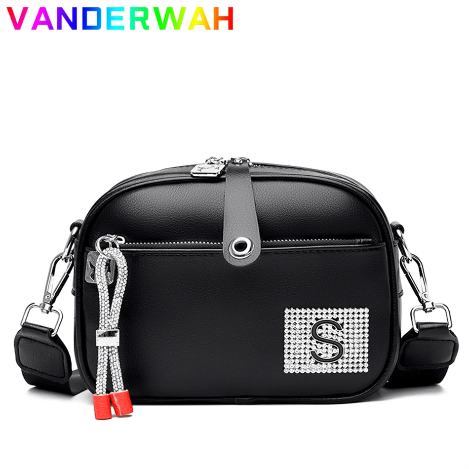 

Модная дизайнерская дамская сумка через плечо со стразами, однотонные трендовые сумки через плечо из искусственной кожи для женщин, новые к...