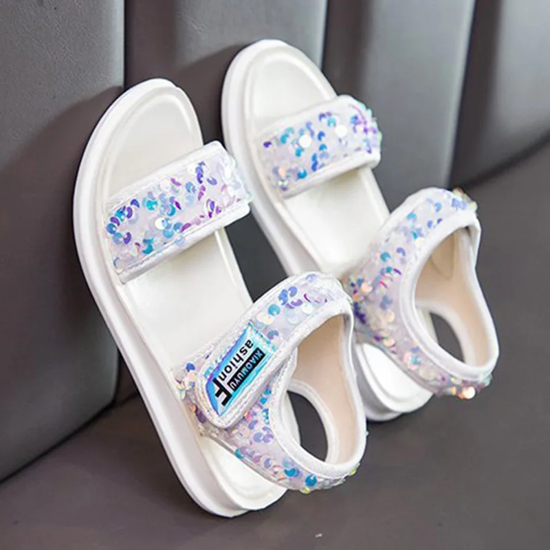 Летние детские сандалии с блестками для девочек обувь пляжные мальчиков модная