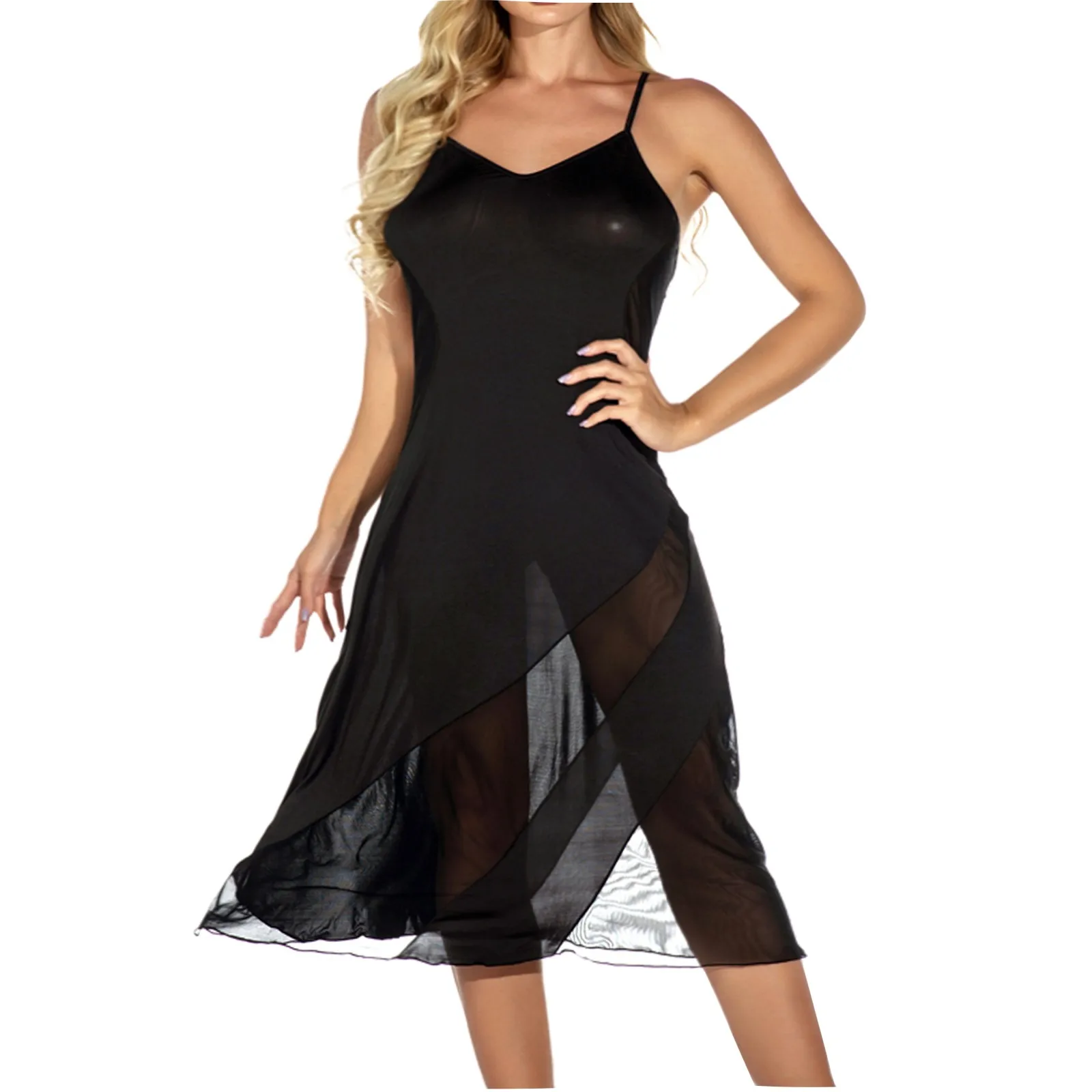 

pyjamas pour femmes Sexy Women Splice Wireless Bra Lingerie Backless Pajamas Nightdress Black S-6XL pizama dla kobiet