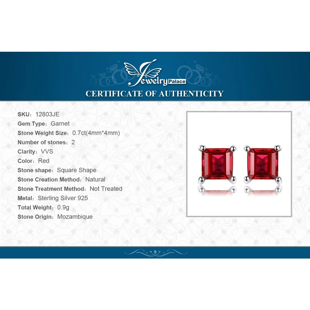 

JewelryPalace Square Genuine Red Garnet Stud Earrings 925 Sterling Silver Earrings For Women Korean Earings Fashion Jewelry 2021