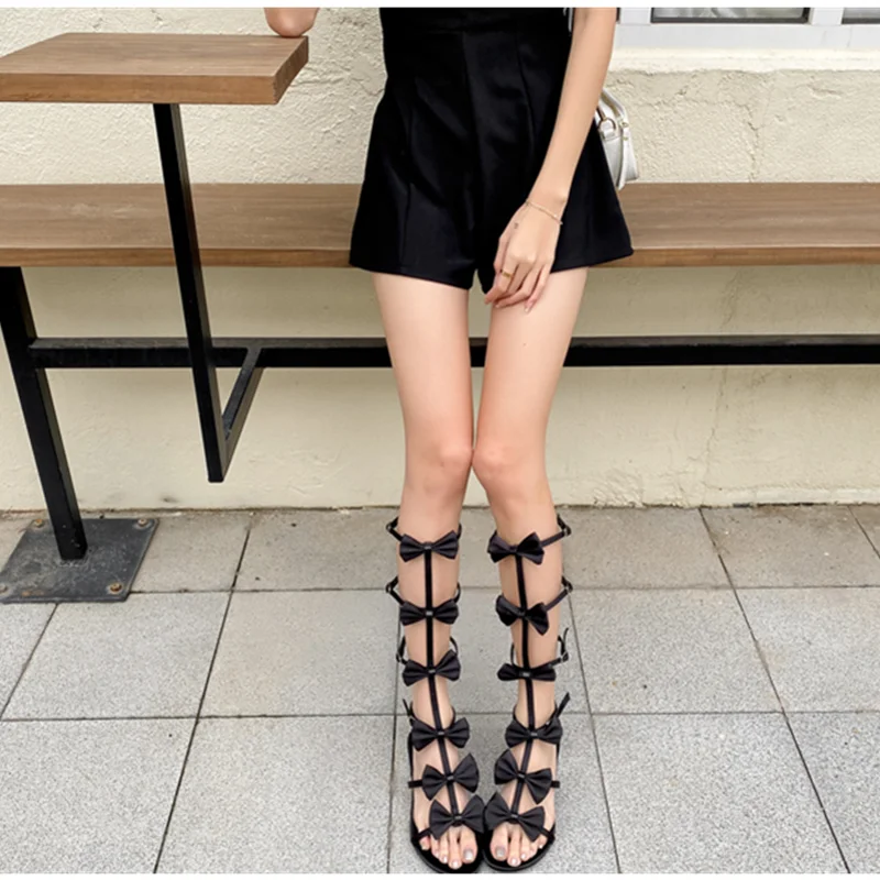 

Fashion summer high-end velvet bow high tube Roman sandals 1 color 35-40