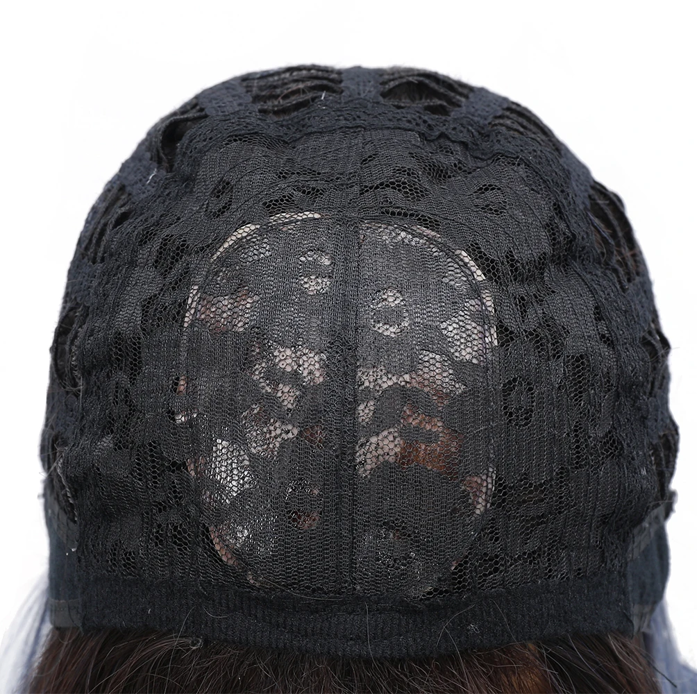 

Short Brown To Blue Straight Hair Synthetic Wig For Women With Bangs Heat Resistant Female Natural Ombre Fiber Cosplay Wigs