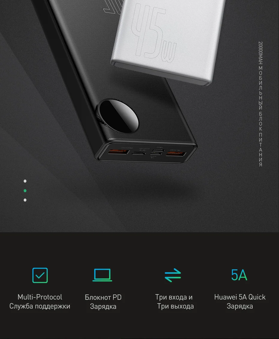 Baseus 20000 мАч Внешний аккумулятор USB PD Быстрая зарядка внешний аккумулятор для iPhone 11 Pro Max Xiaomi Quick Charge 4,0 3,0 внешний аккумулятор