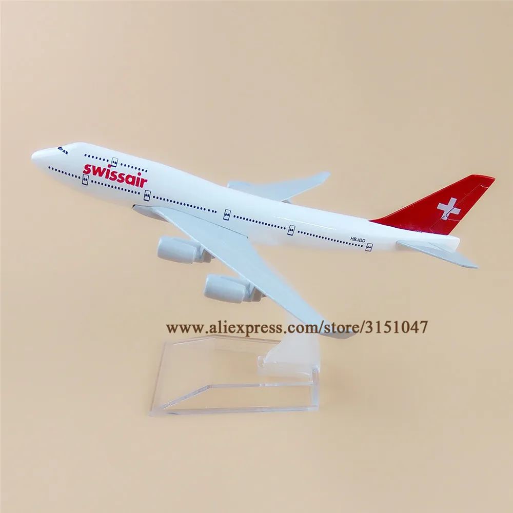Модель самолета из металлического сплава в форме авиакомпании Swiss Air 16 см модель